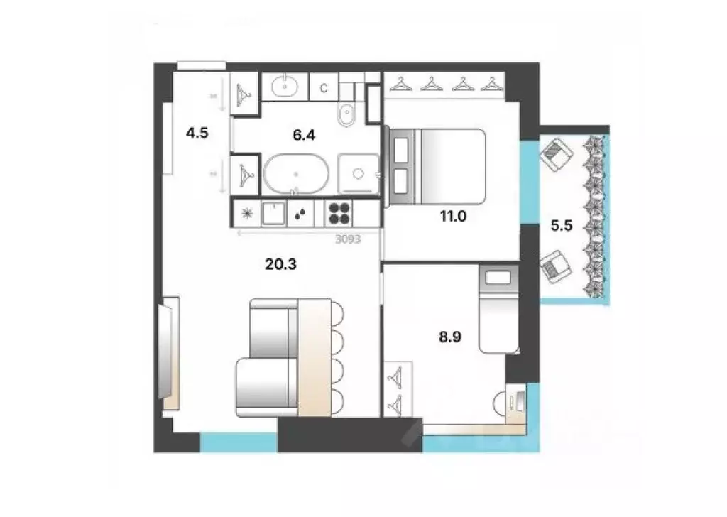 2-к кв. Санкт-Петербург Пулковское ш., 14с6 (56.0 м) - Фото 2