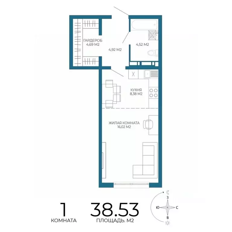 1-к кв. Пензенская область, Пенза Чаадаев жилой комплекс (38.53 м) - Фото 1