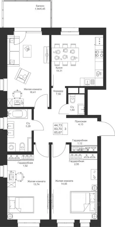3-к кв. Татарстан, Лаишевский район, Столбищенское с/пос, с. Усады ул. ... - Фото 1
