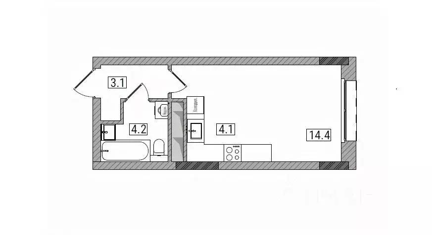 Студия Кировская область, Киров Мелькомбинатовский проезд, 3 (25.8 м) - Фото 1