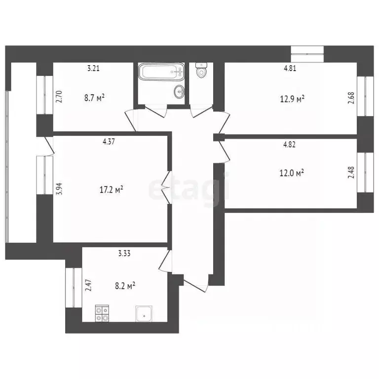 4-к кв. Тюменская область, Тюмень Сосьвинская ул., 47 (72.4 м) - Фото 2