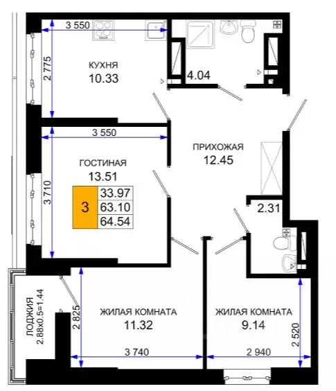 3-к кв. Ростовская область, Ростов-на-Дону Элеваторный пер., 6/3 ... - Фото 1