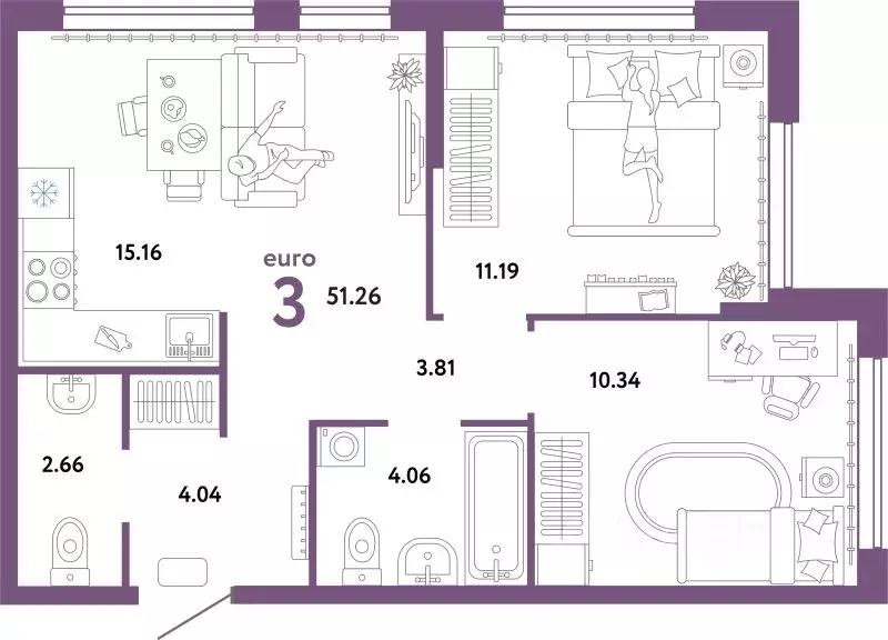 3-к кв. Тюменская область, Тюмень ул. 50 лет Октября, 63к2 (51.26 м) - Фото 1