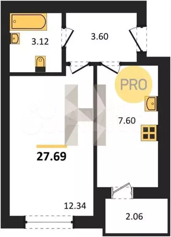 1-к. квартира, 27,7 м, 1/6 эт. - Фото 0