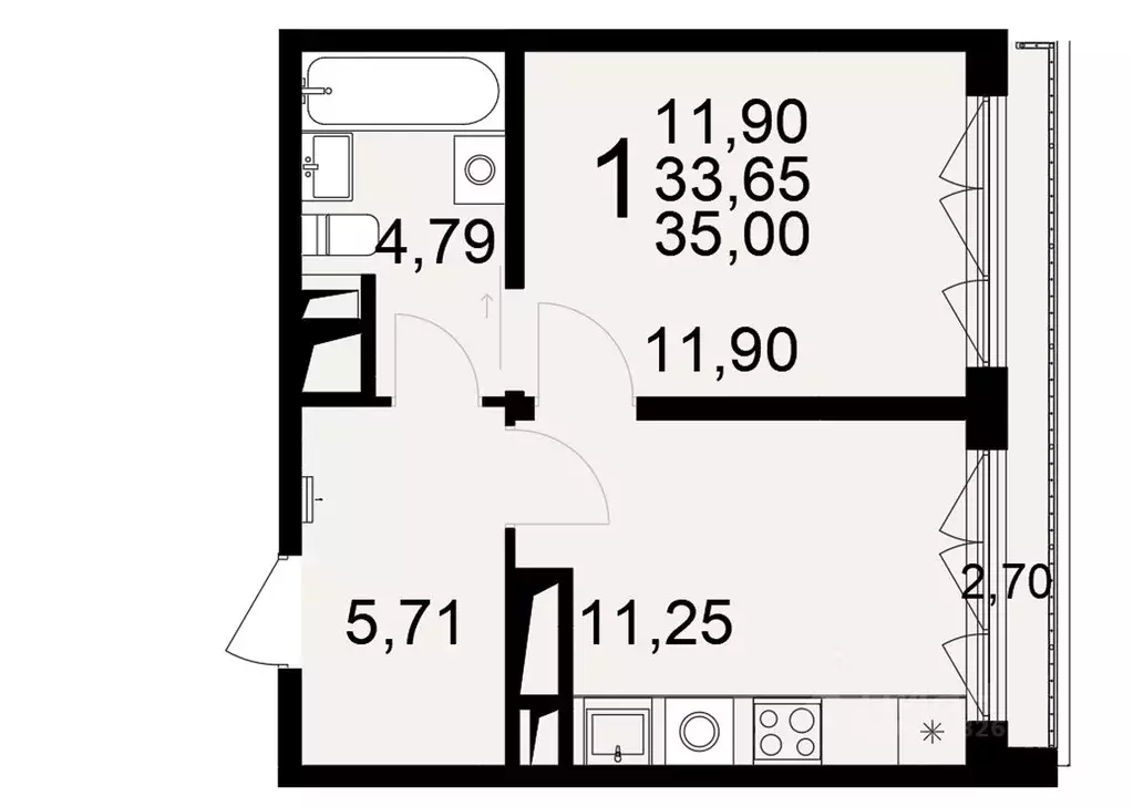 1-к кв. Тульская область, Тула Одоевское ш., 73Б (35.0 м) - Фото 1
