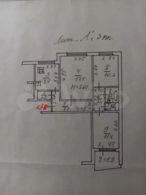 3-к. квартира, 64 м, 3/9 эт. - Фото 0