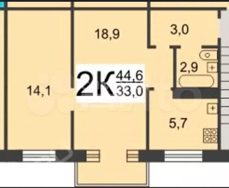 2-к. квартира, 45,7 м, 5/5 эт. - Фото 0