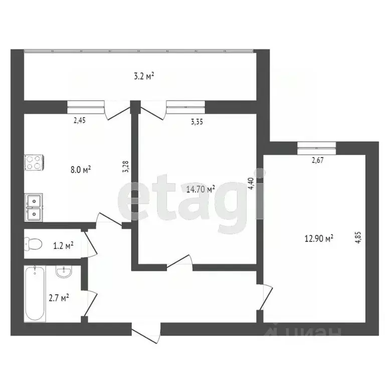 2-к кв. Тверская область, Тверь Садовый пер., 1 (47.2 м) - Фото 1