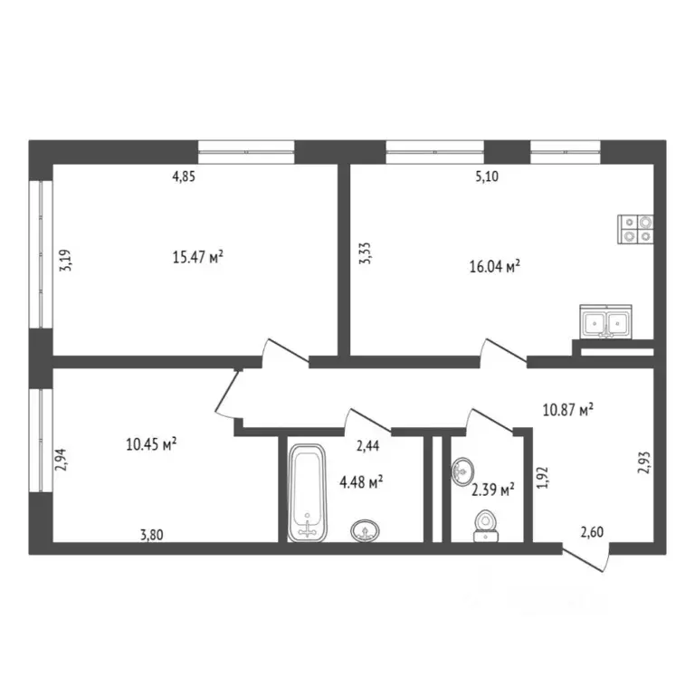 2-к кв. Тюменская область, Тюмень ул. Газовиков, 34 (58.5 м) - Фото 2