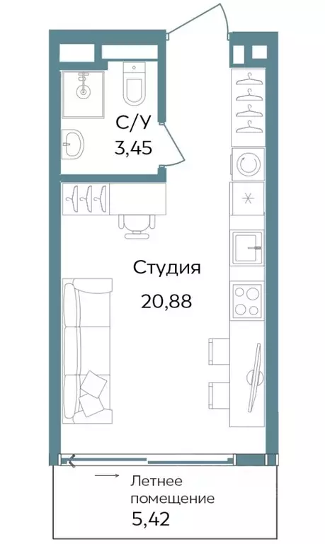 Студия Крым, Саки ул. Морская (29.75 м) - Фото 0
