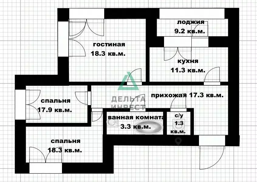 3-к кв. Башкортостан, Уфа ул. Летчиков, 20 (81.2 м) - Фото 2
