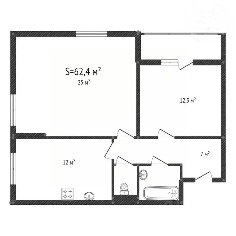 2-к кв. Санкт-Петербург ул. Крыленко, 1к1с7 (60.6 м) - Фото 1