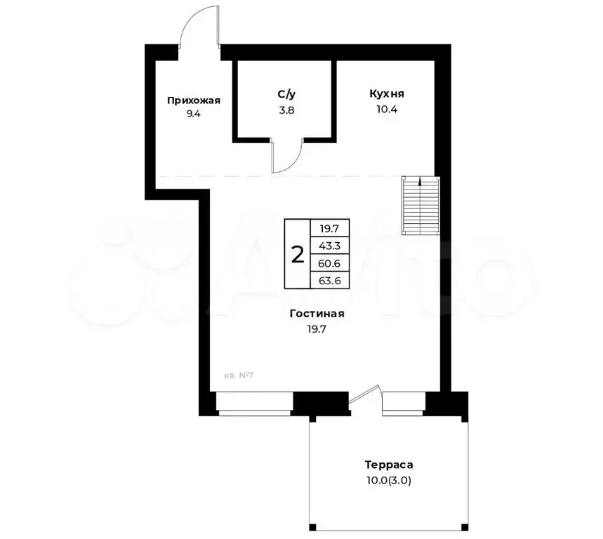 2-к. квартира, 64 м, 3/4 эт. - Фото 0