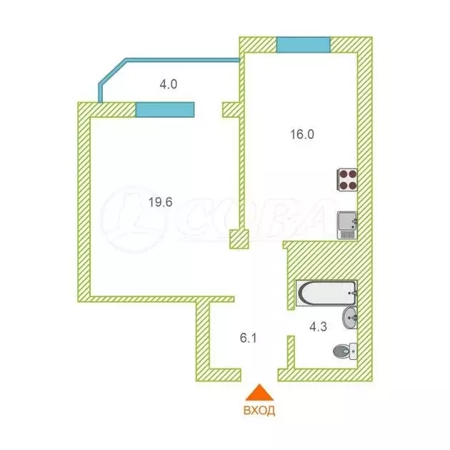 1-комнатная квартира: Тюмень, микрорайон Войновка, улица ... - Фото 2