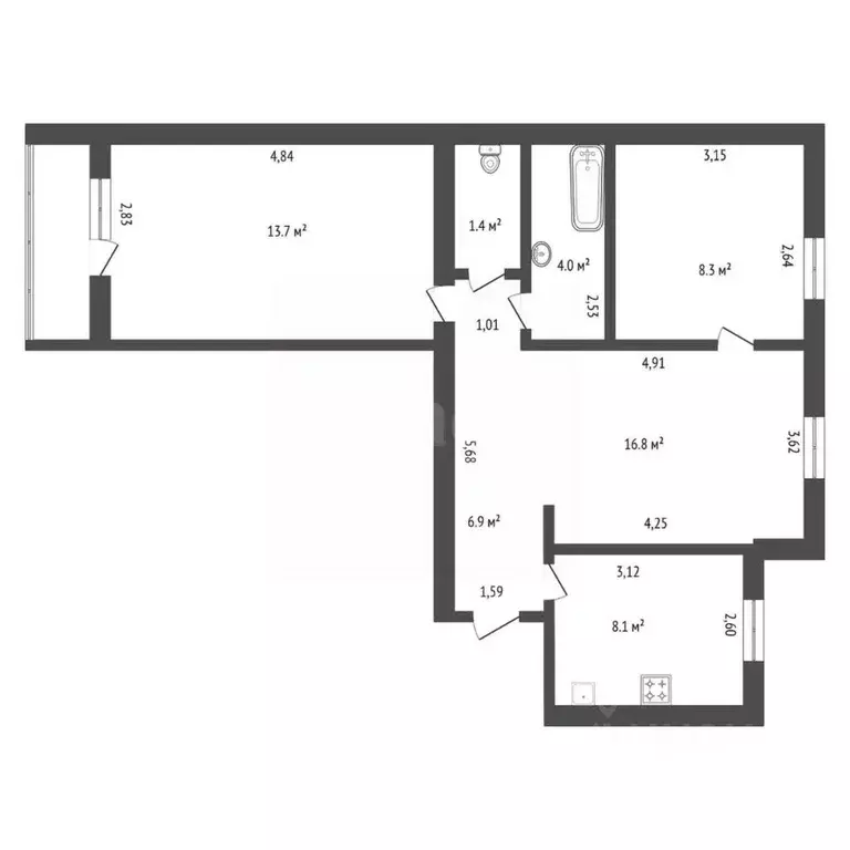 3-к кв. Амурская область, Благовещенск Игнатьевское ш., 13 (59.9 м) - Фото 1