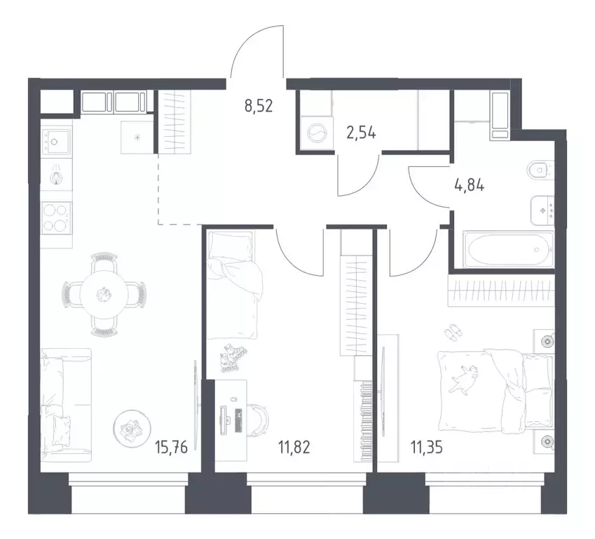2-к кв. Москва Тропарево Парк мк, к2.2 (54.97 м) - Фото 0