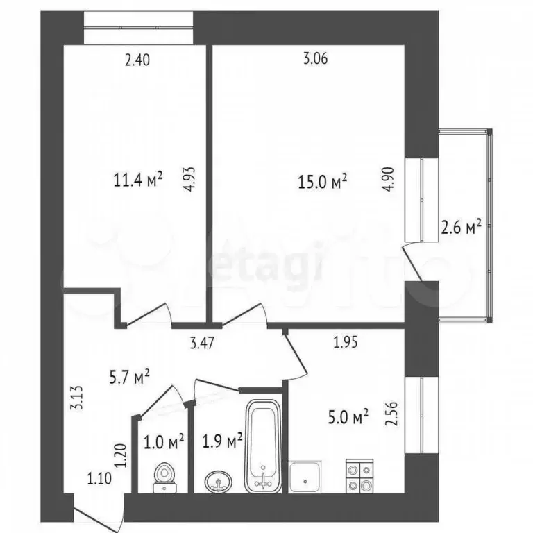 2-к. квартира, 40 м, 5/5 эт. - Фото 1