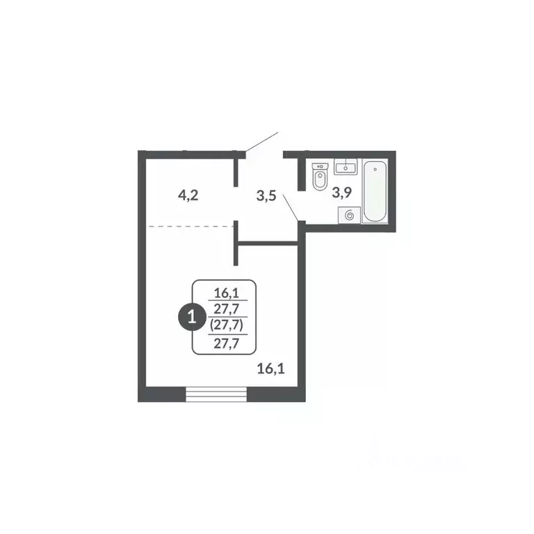 Студия Кировская область, Киров Метро жилой комплекс (27.7 м) - Фото 1