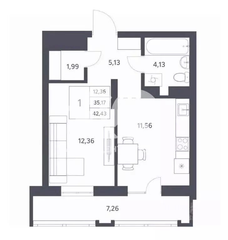 1-к кв. Новосибирская область, Новосибирск ул. Тюленина, 3 (42.43 м) - Фото 0
