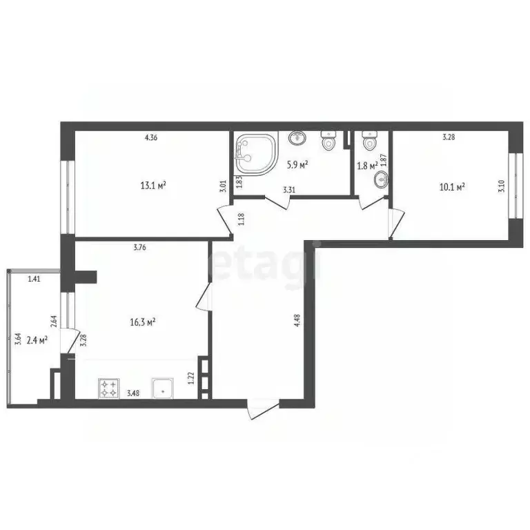 2-к кв. Калининградская область, Калининград ул. Виктора Денисова, 18 ... - Фото 2