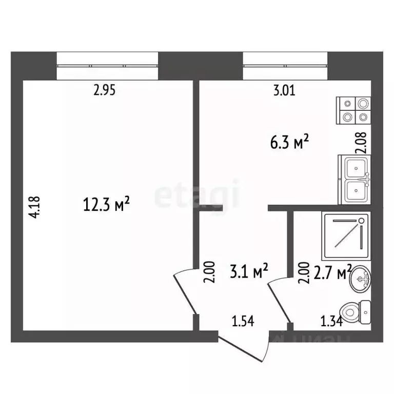 1-к кв. Самарская область, Самара пос. Береза, 3-й кв-л, 2 (24.4 м) - Фото 2
