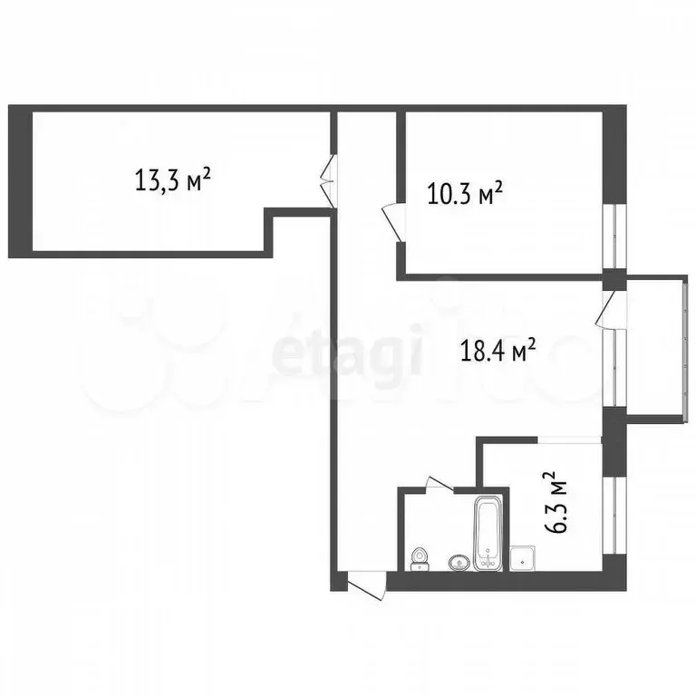 3-к. квартира, 59,9 м, 2/5 эт. - Фото 0