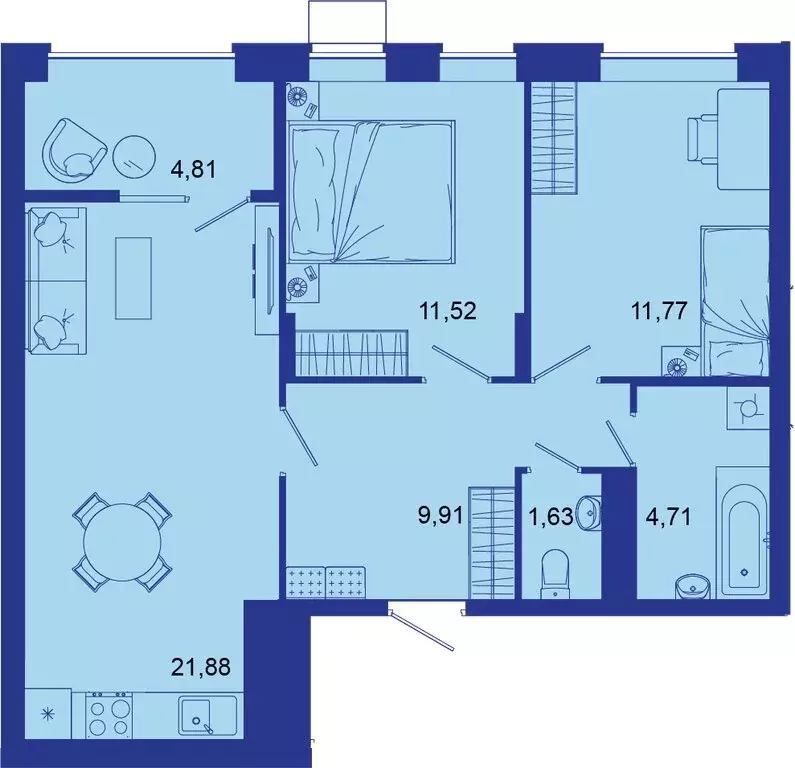 2-комнатная квартира: Брянск, Советская улица, 124 (66.4 м) - Фото 1