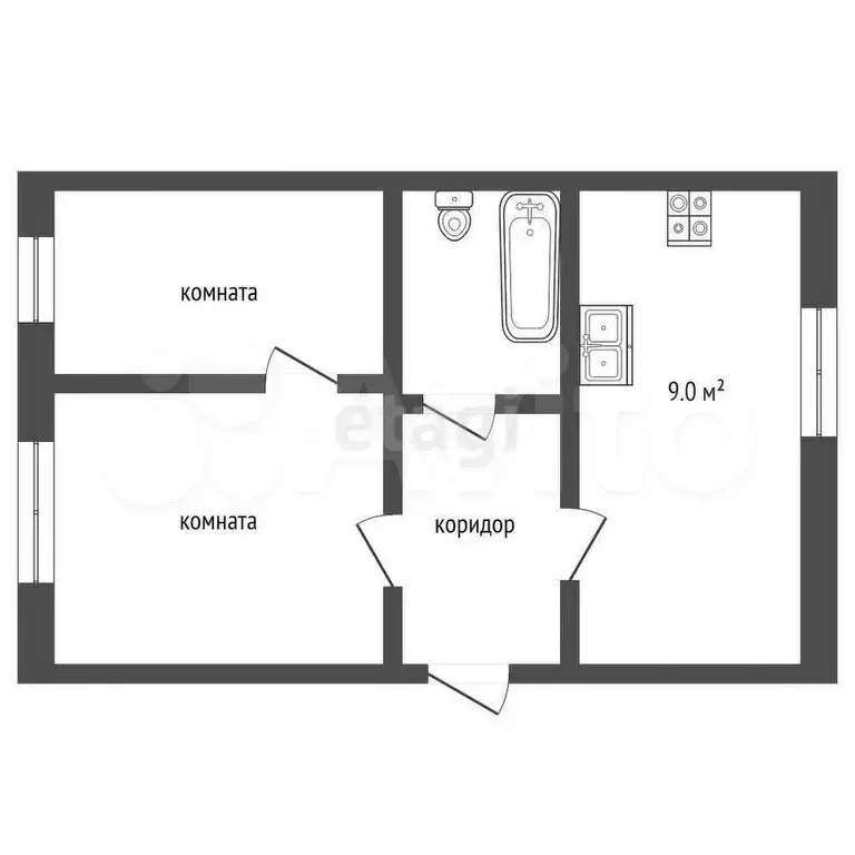 2-к. квартира, 41 м, 2/2 эт. - Фото 0