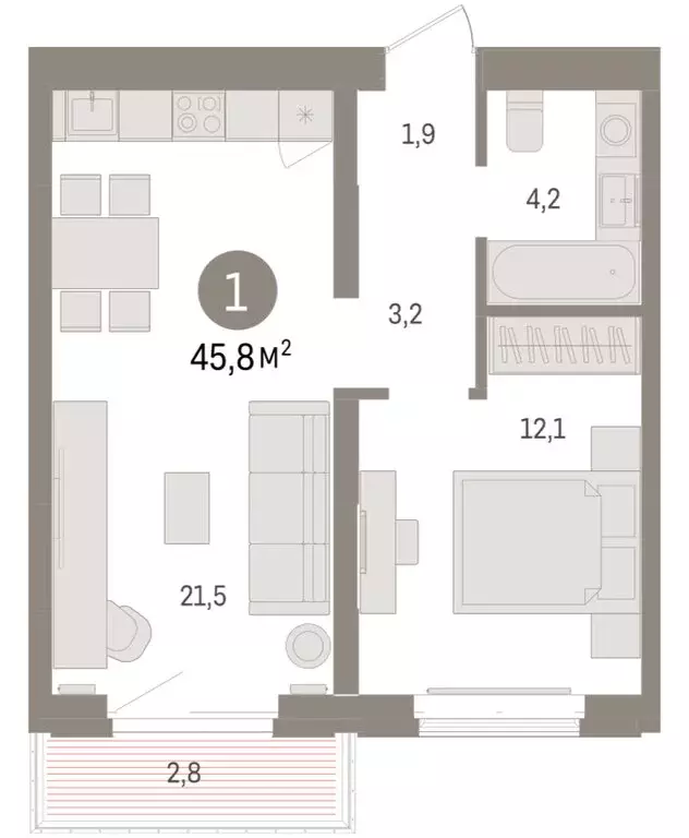 1-комнатная квартира: Тюмень, жилой комплекс На Минской (45.77 м) - Фото 1