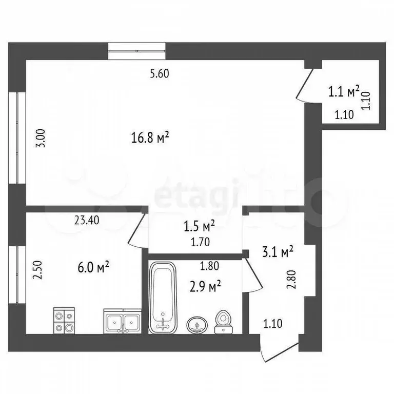 1-к. квартира, 31,4 м, 3/4 эт. - Фото 0