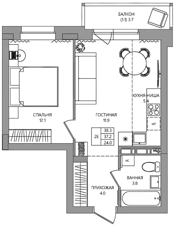 2-к кв. Пермский край, Пермь Самолетная ул., 6 (38.3 м) - Фото 1