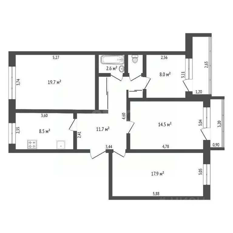 4-к кв. Амурская область, Благовещенск ул. Василенко, 7/1 (85.3 м) - Фото 1