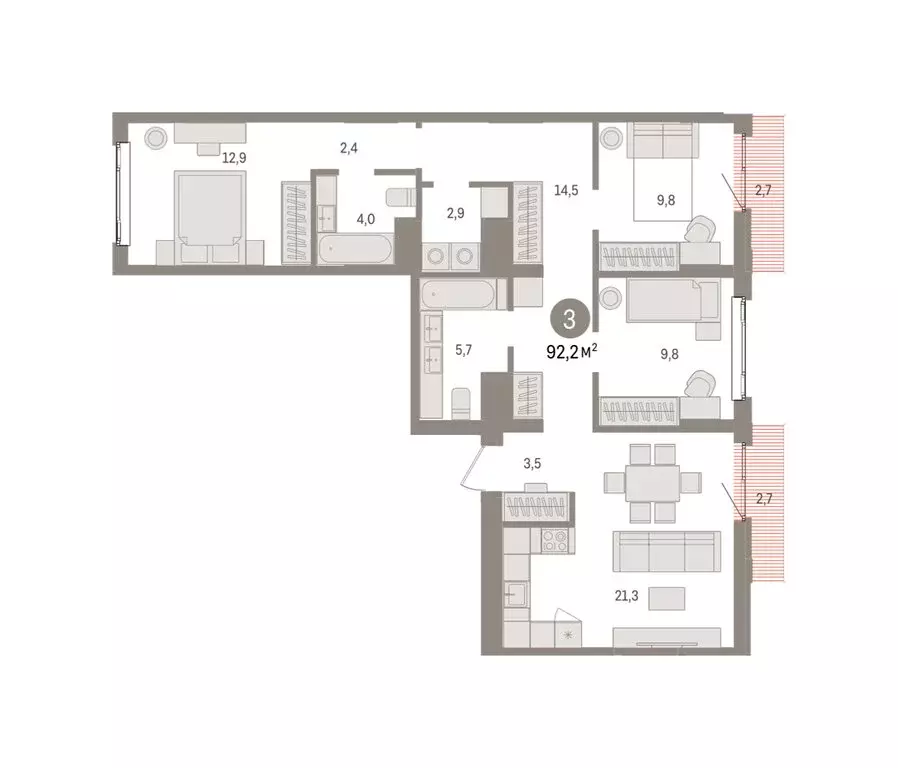 3-комнатная квартира: Екатеринбург, жилой район Сортировочный, ... - Фото 2