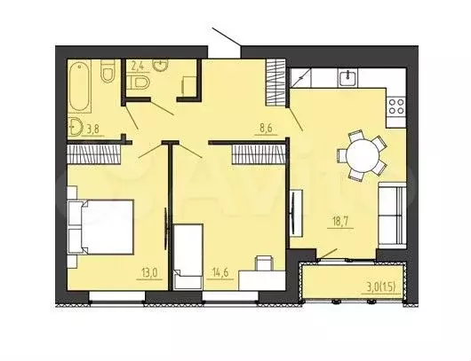2-к. квартира, 64,2 м, 4/8 эт. - Фото 1