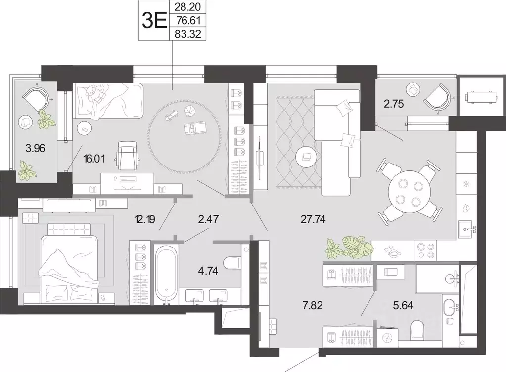 2-к кв. Тульская область, Тула Премьер Парк жилой комплекс (83.32 м) - Фото 1