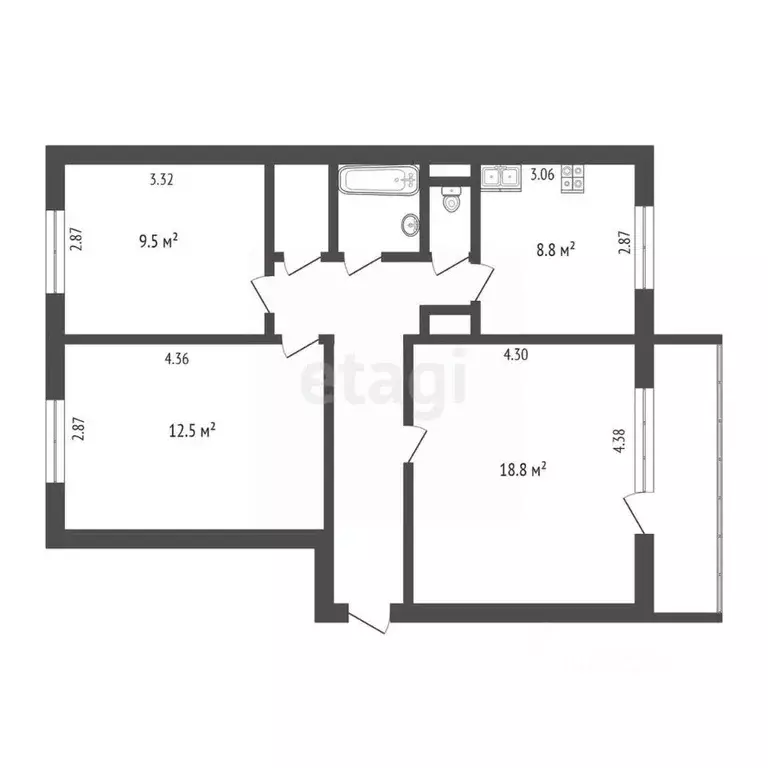 3-к кв. Тюменская область, Тобольск 7А мкр, 39/2 (67.5 м) - Фото 1