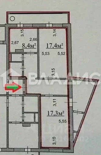 2-к кв. Белгородская область, Белгород бул. Юности, 41А (58.6 м) - Фото 2