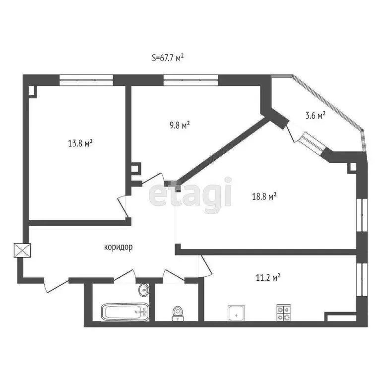 3-комнатная квартира: Абакан, улица Крылова, 46 (67.7 м) - Фото 1