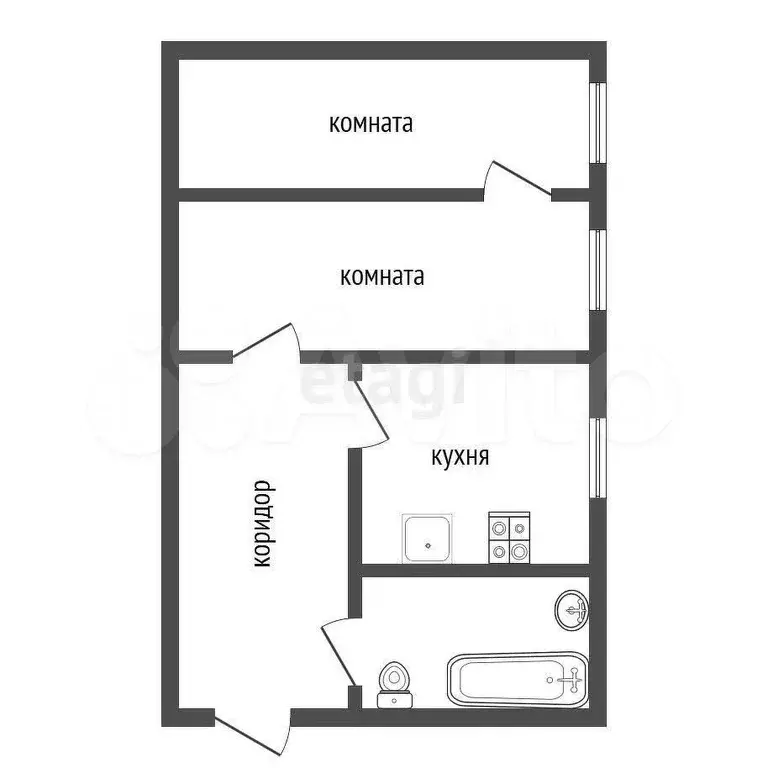 2-к. квартира, 43,6 м, 1/4 эт. - Фото 0