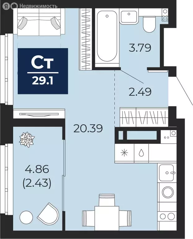 Квартира-студия: Тюмень, Камчатская улица, 109к1 (31.53 м) - Фото 1