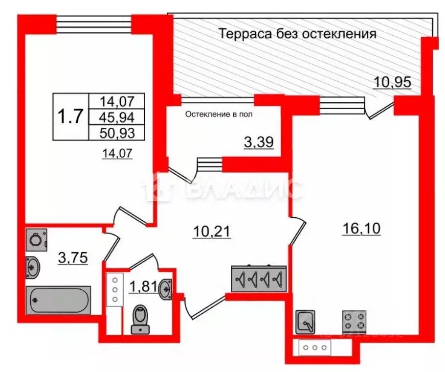1-к кв. Санкт-Петербург просп. Обуховской обороны, 38АБ (50.93 м) - Фото 2