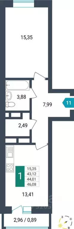 1-к кв. Забайкальский край, Чита ул. Бабушкина, 42Б (44.01 м) - Фото 0