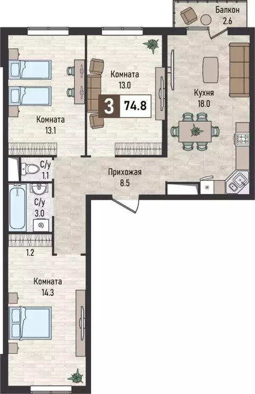 3-к кв. Ставропольский край, Железноводск городской округ, пос. ... - Фото 1