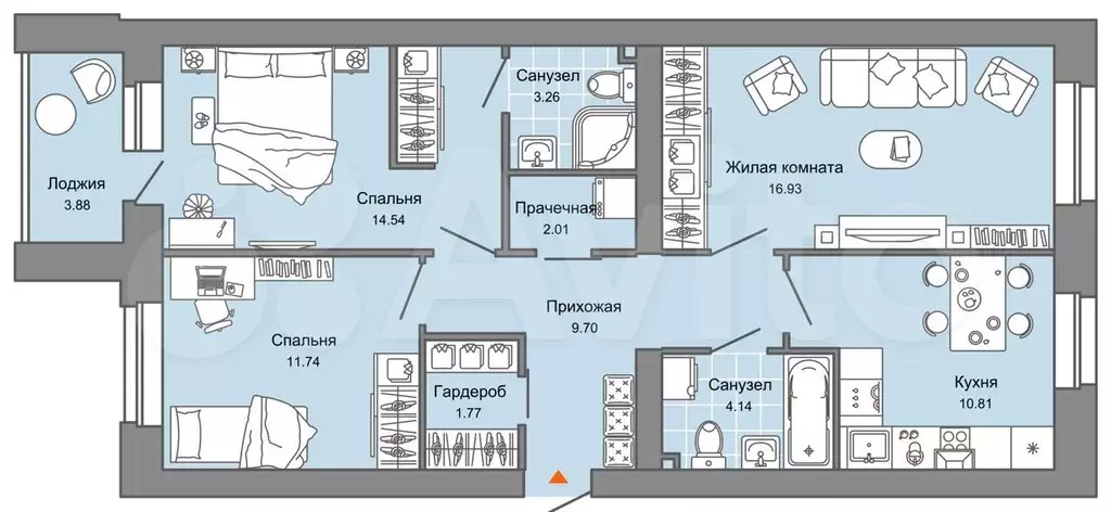 3-к. квартира, 79 м, 3/4 эт. - Фото 0