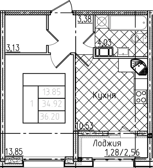 Продаётся 1-к квартира, 34.92 м - Фото 1