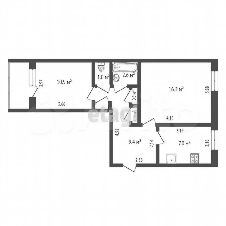 2-к. квартира, 49,9 м, 5/5 эт. - Фото 0