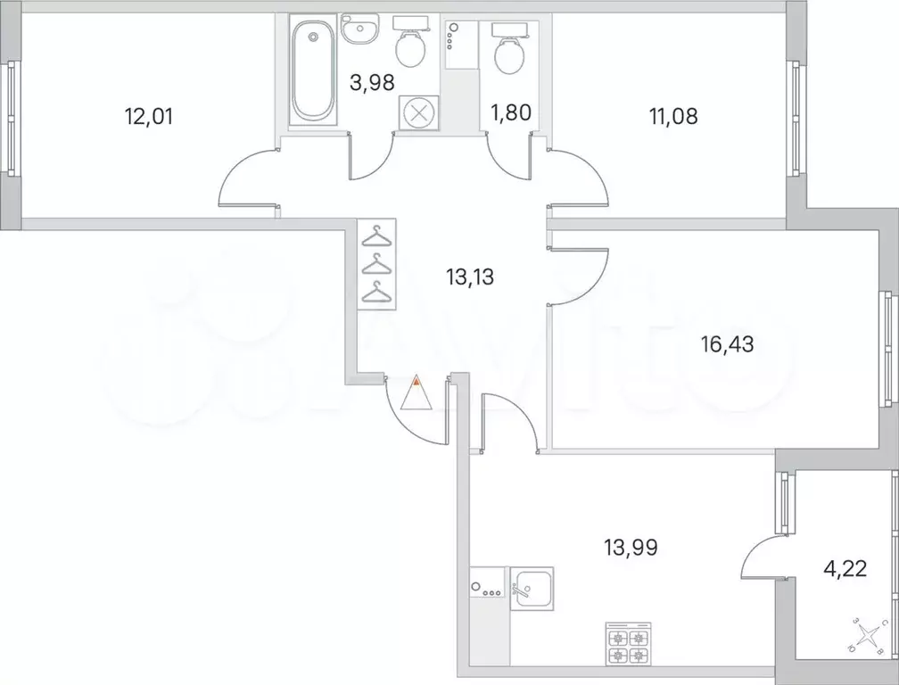 3-к. квартира, 74,5 м, 6/8 эт. - Фото 0