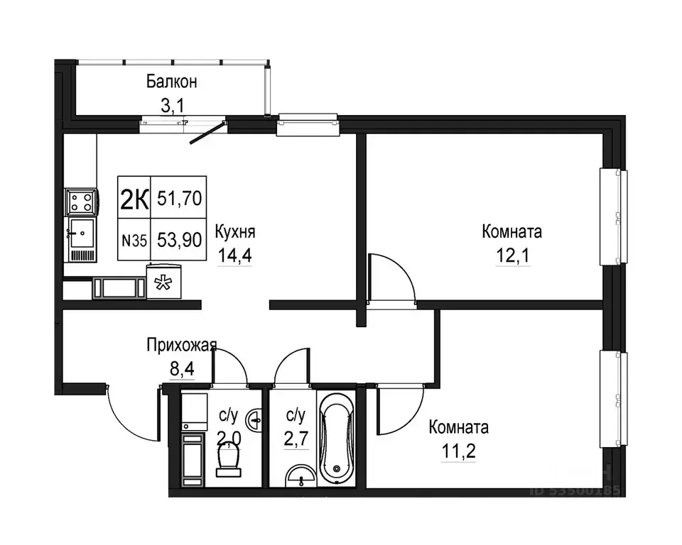 2-к кв. Нижегородская область, Нижний Новгород Торпедо жилой комплекс ... - Фото 1
