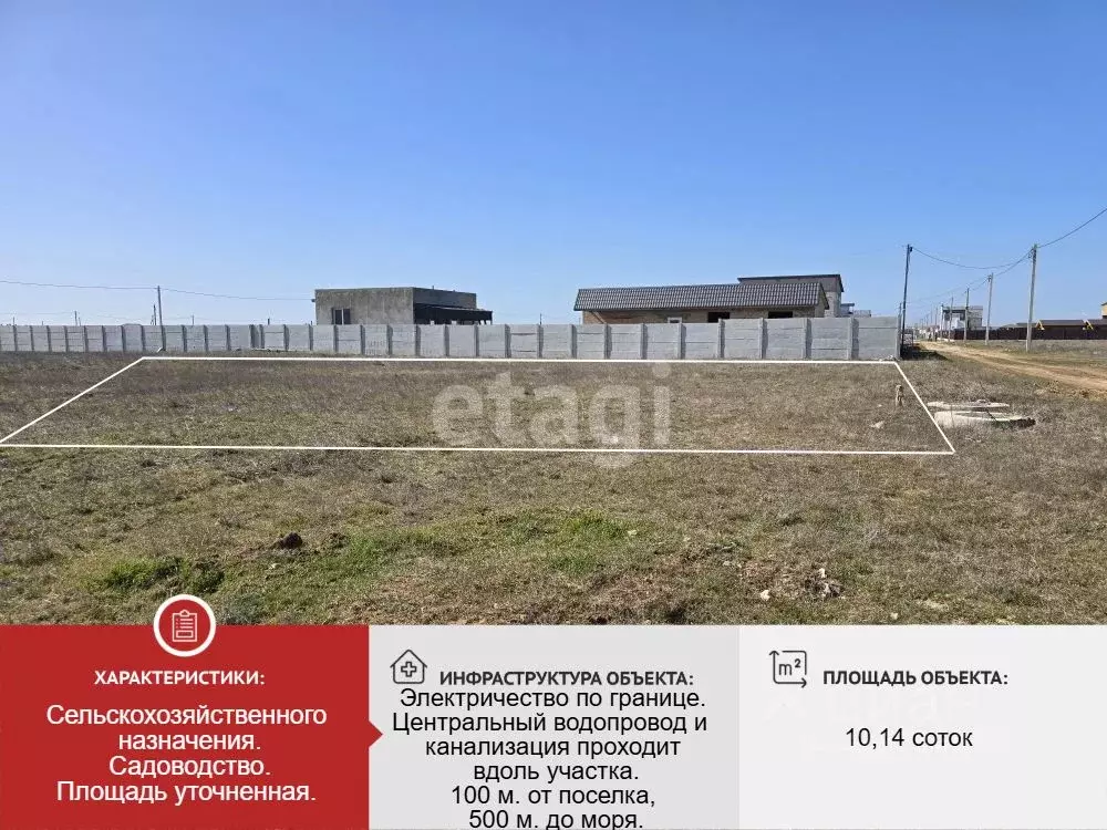 Участок в Крым, Сакский район, Штормовское с/пос, Садовник-2007 СНТ  ... - Фото 1