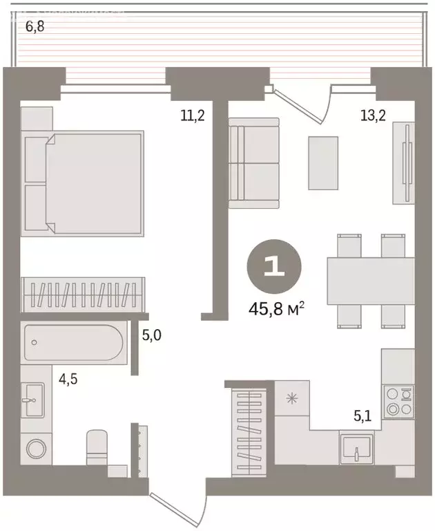 2-комнатная квартира: Тюмень, Причальная улица, 9 (45.6 м) - Фото 2